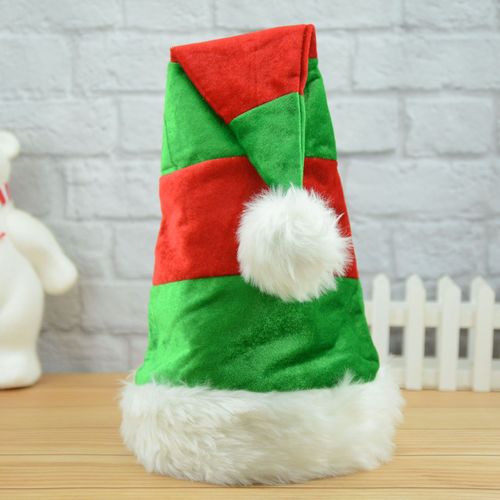 圣诞节帽子 绒布红绿条直边圣诞帽 圣诞节装饰品 圣诞节日派对